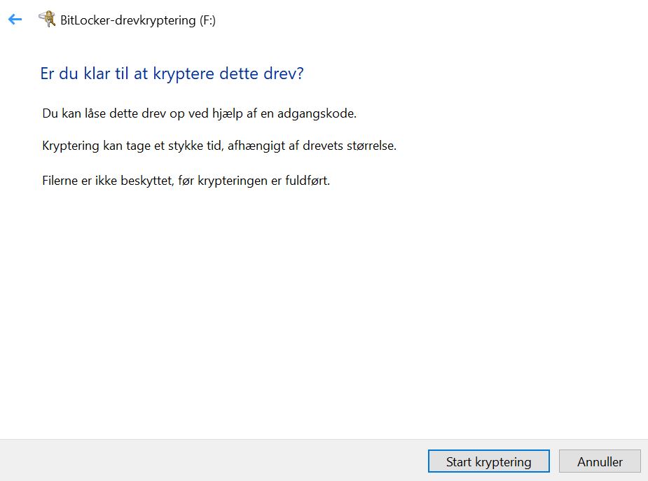 Klar til at krypterer drev